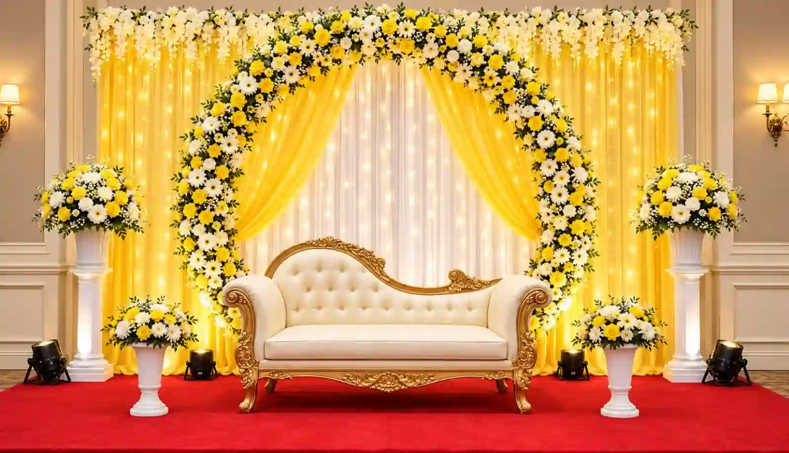 balloon decoration Elegant Yellow Floral Haldi Ring Backdrop